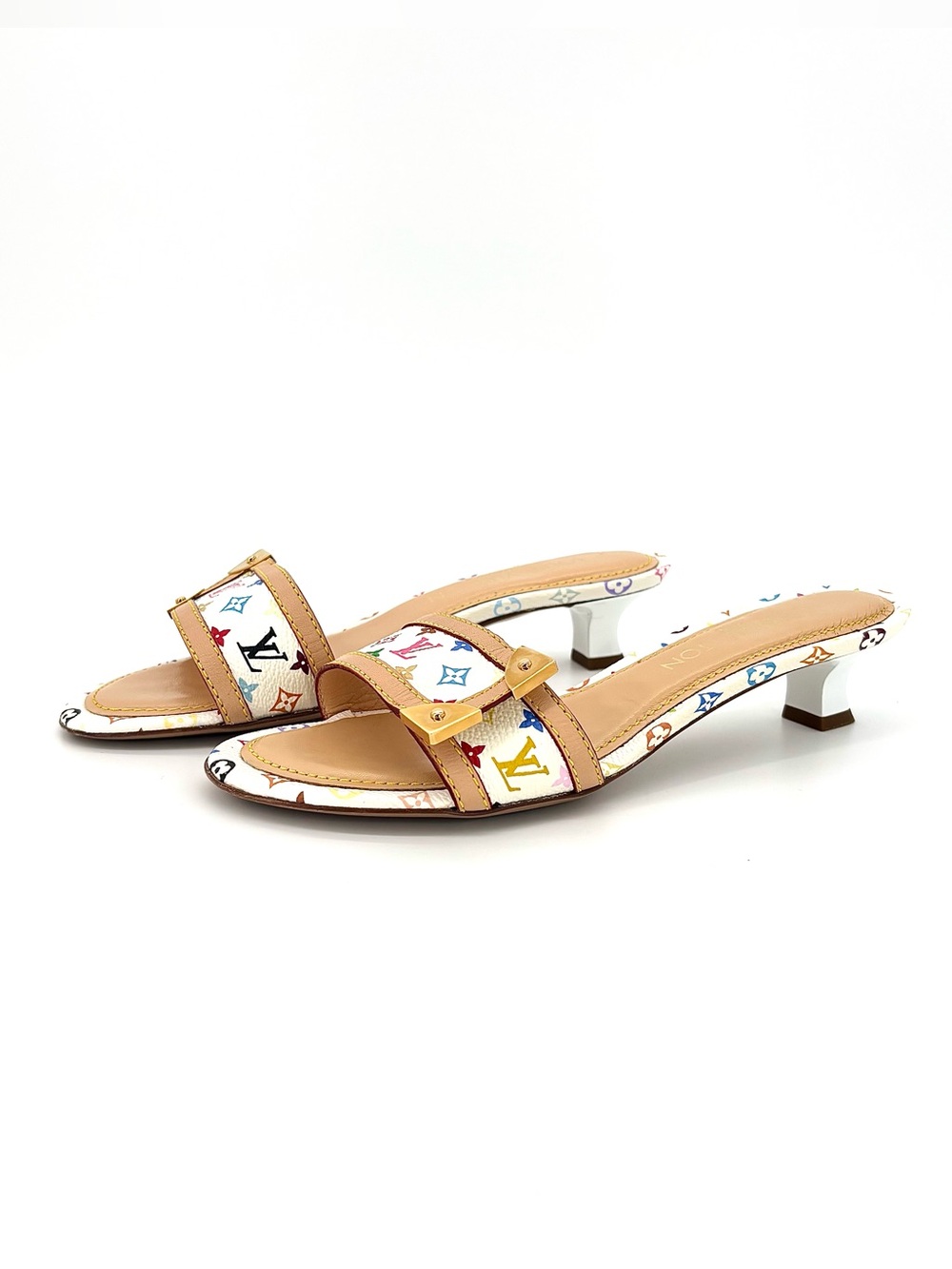 Louis Vuitton x Murakami Monogram Logo Print Slip On Kitten Heel Mules 36.5